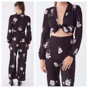 UO Floral Tie Front Cut Out Flowy Jumpsuit NEW